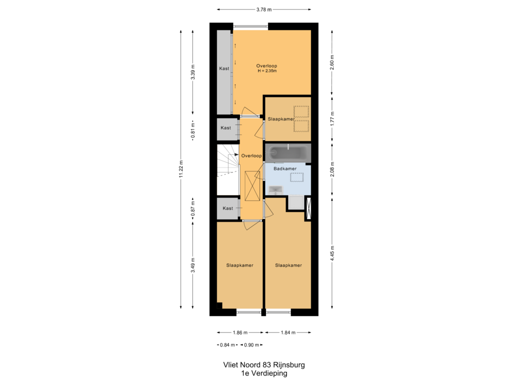 View floorplan of 1e Verdieping of Vliet Noordzijde 83