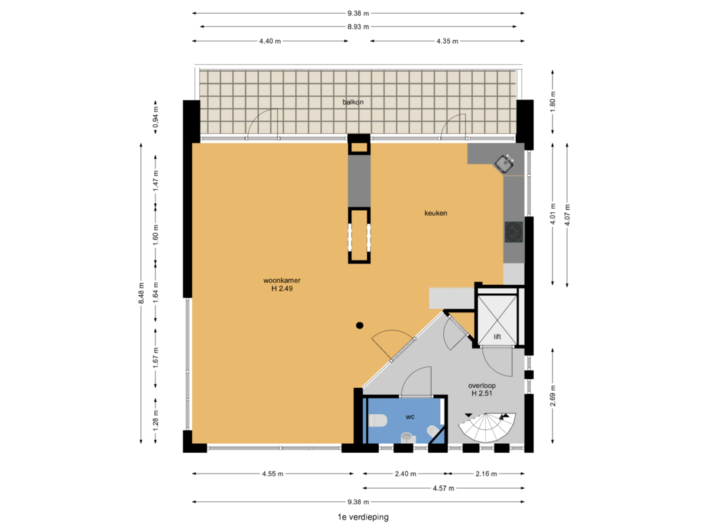 Bekijk plattegrond van 1e verdieping van Merellaan 100