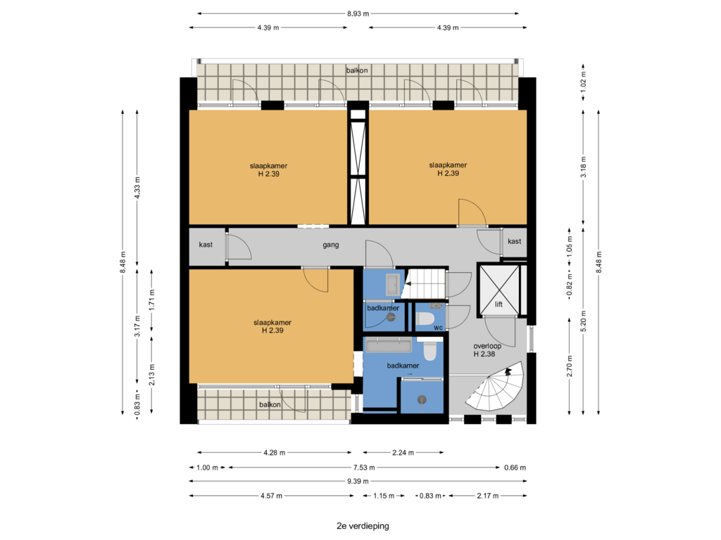 Bekijk plattegrond van 2e verdieping van Merellaan 100