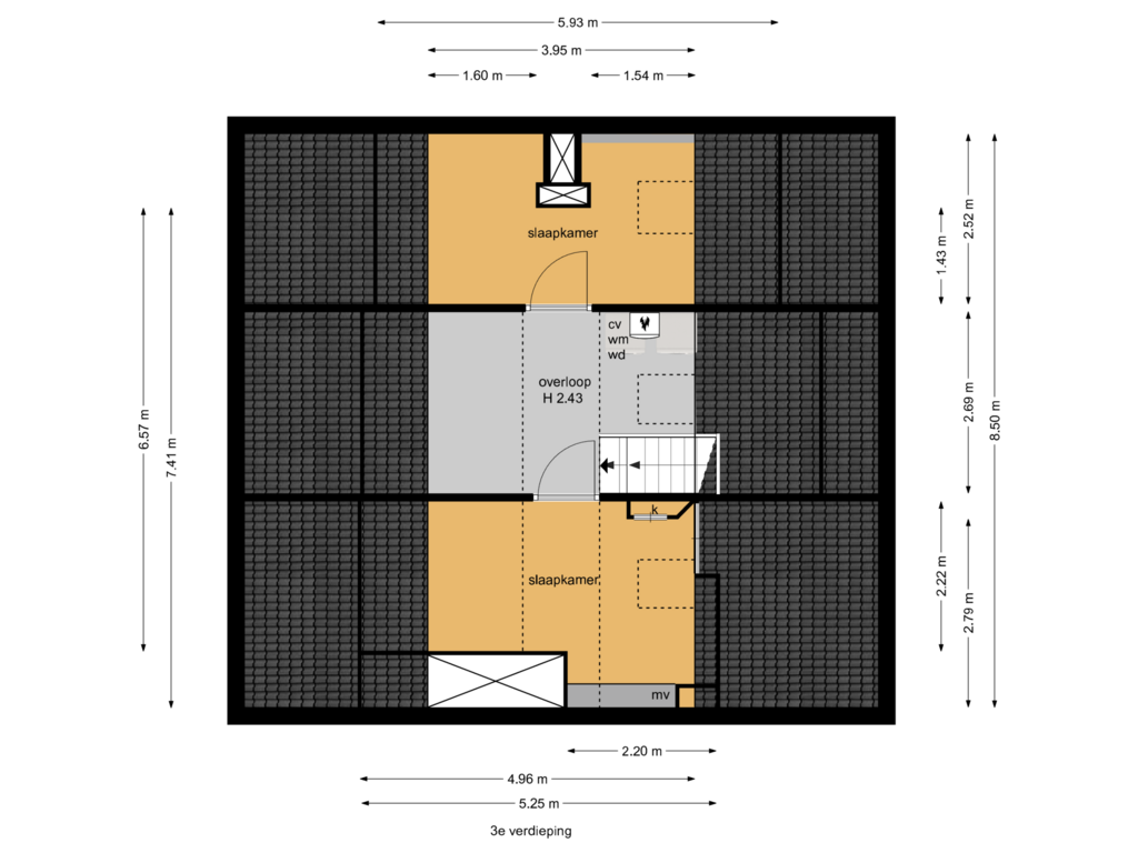 Bekijk plattegrond van 3e verdieping van Merellaan 100