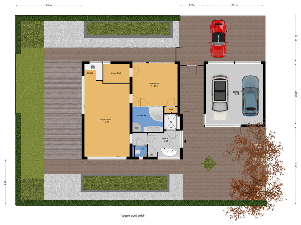 Bekijk plattegrond van begane grond en tuin van Merellaan 100