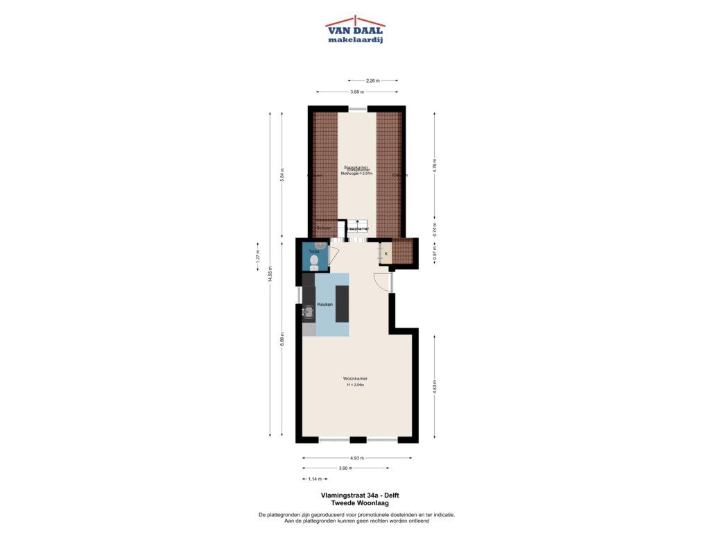 Bekijk plattegrond van Tweede woonlaag van Vlamingstraat 34-A