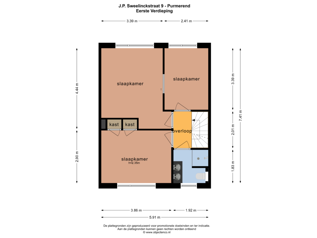 Bekijk plattegrond van EERSTE VERDIEPING van J.P. Sweelinckstraat 9