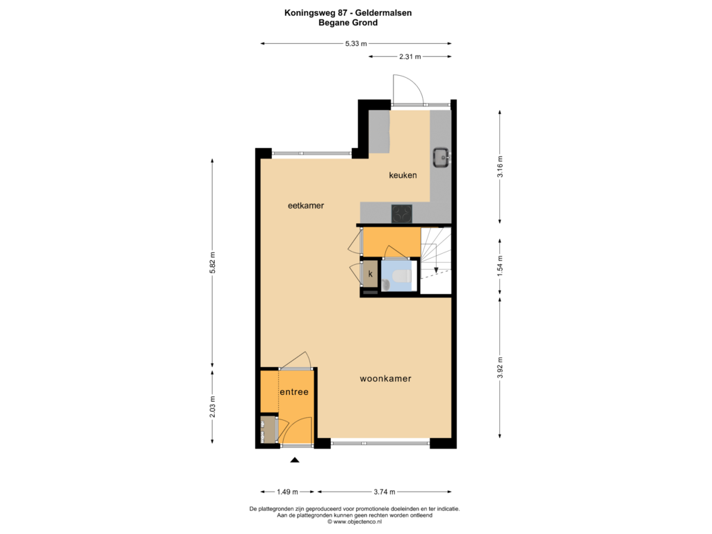 Bekijk plattegrond van BEGANE GROND van Koningsweg 87