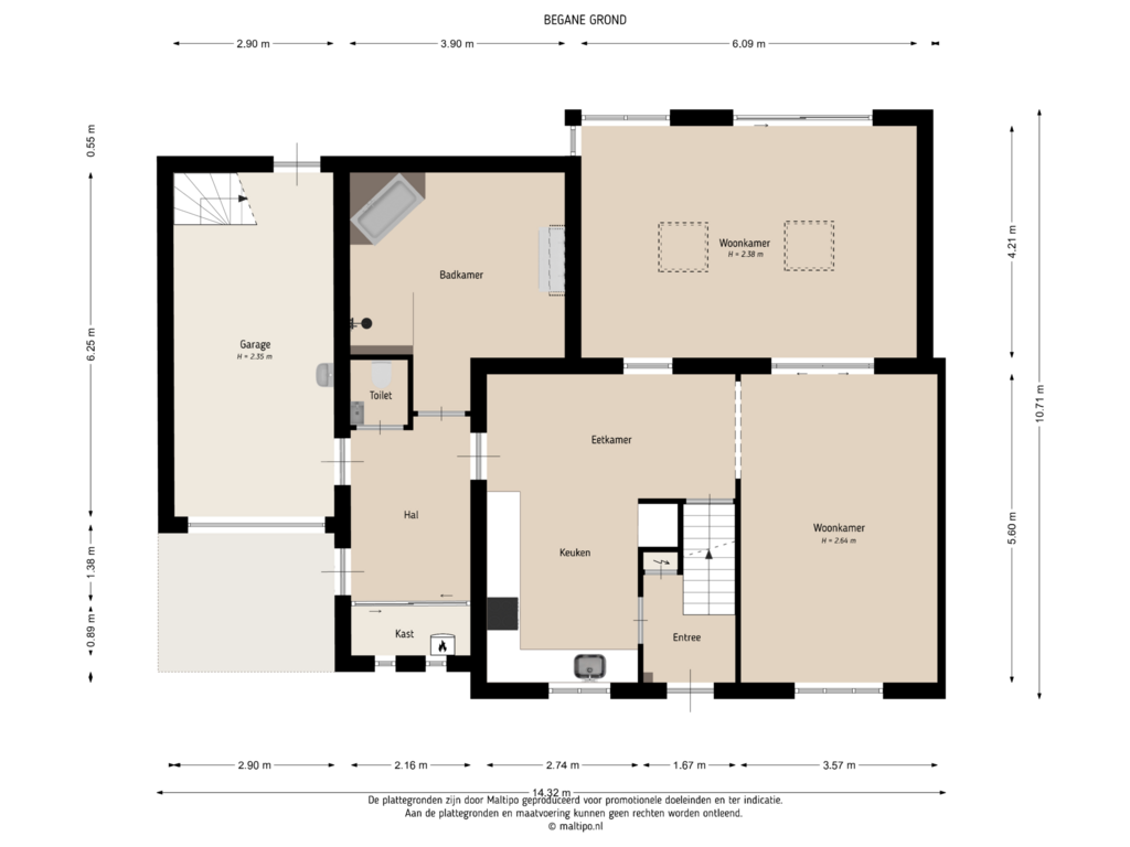 Bekijk plattegrond van Begane grond van Burg. Woutersstraat 21