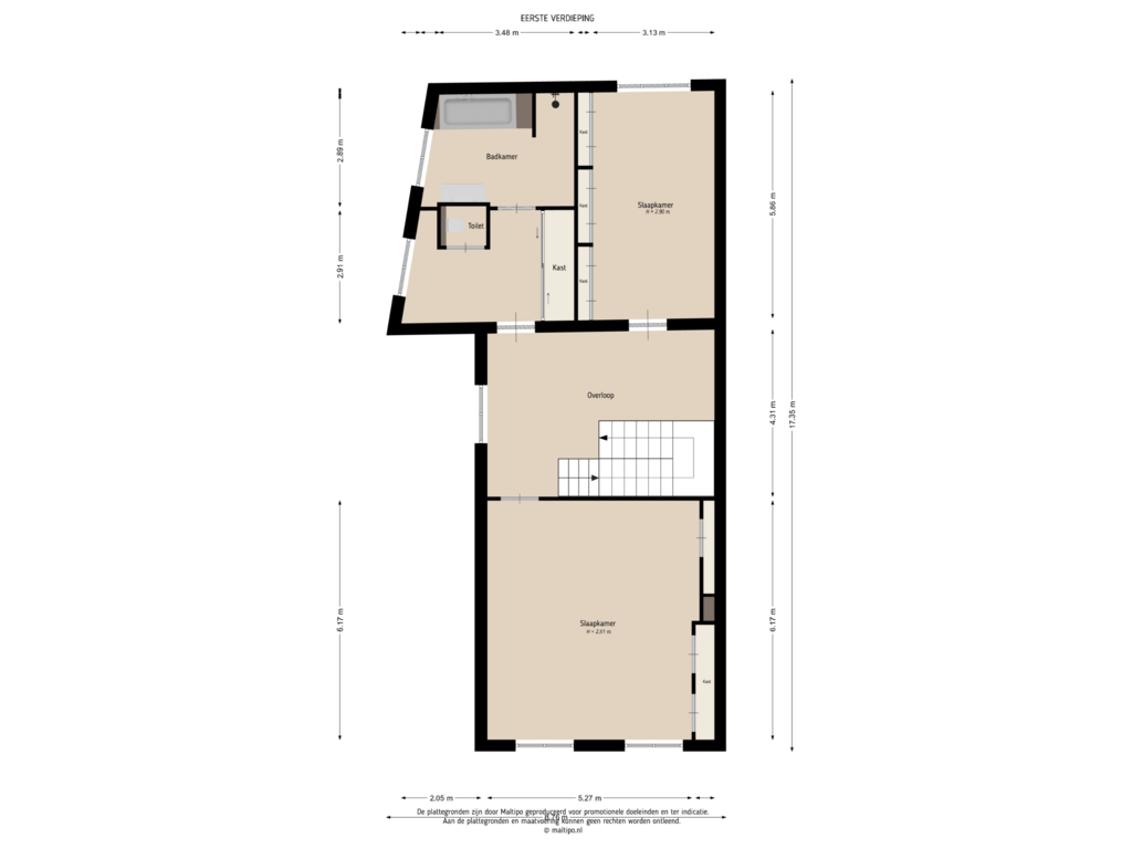 Bekijk plattegrond van Eerste verdieping van Waterstraat 44