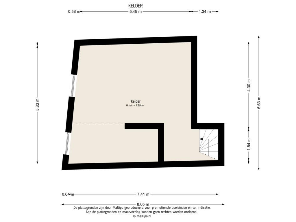 Bekijk plattegrond van Kelder van Waterstraat 44