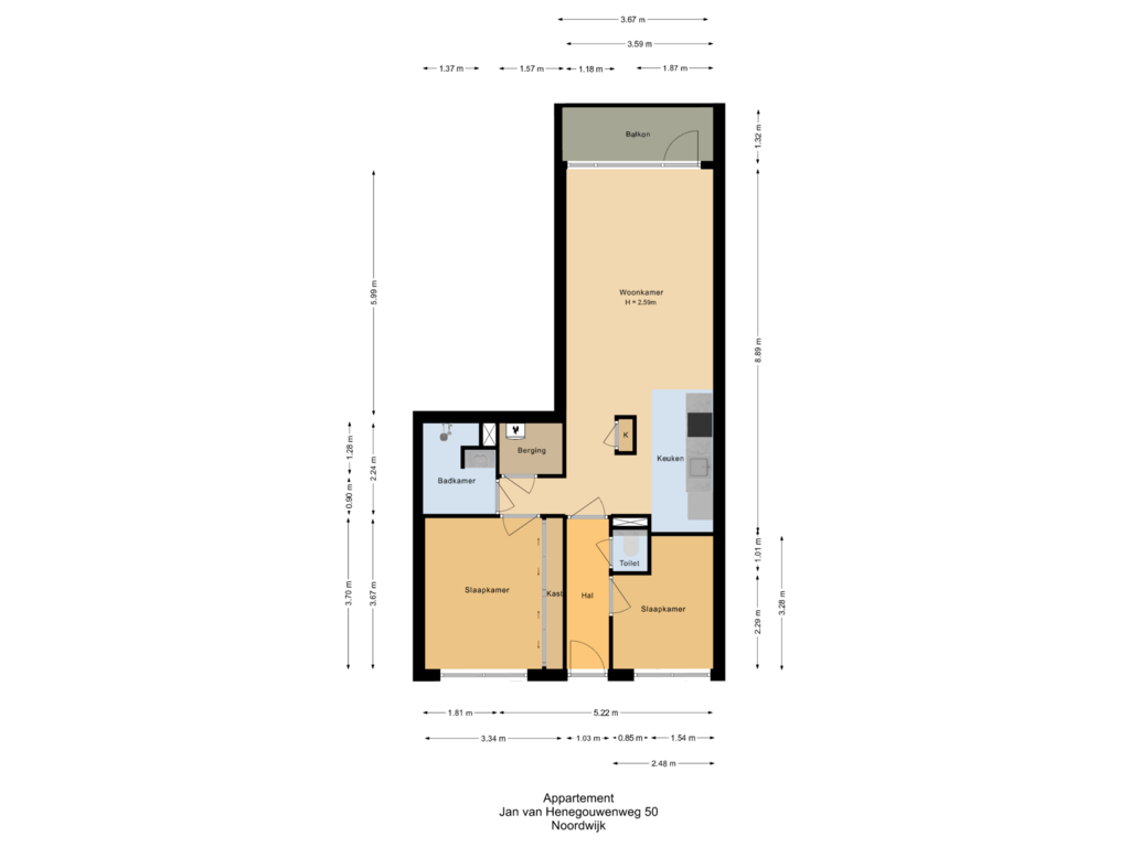 Bekijk plattegrond van Appartement van Jan van Henegouwenweg 50