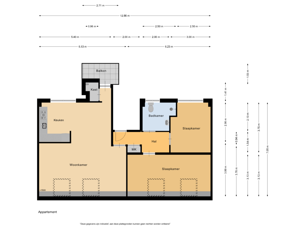 Bekijk plattegrond van Appartement van Voorstraat 38-B