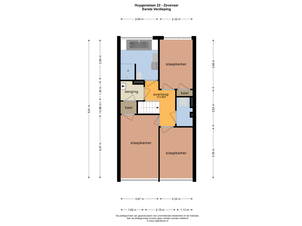 View floorplan of EERSTE VERDIEPING of Huygenslaan 22