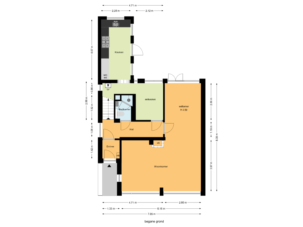 Bekijk plattegrond van begane grond van J.S. Bachlaan 8