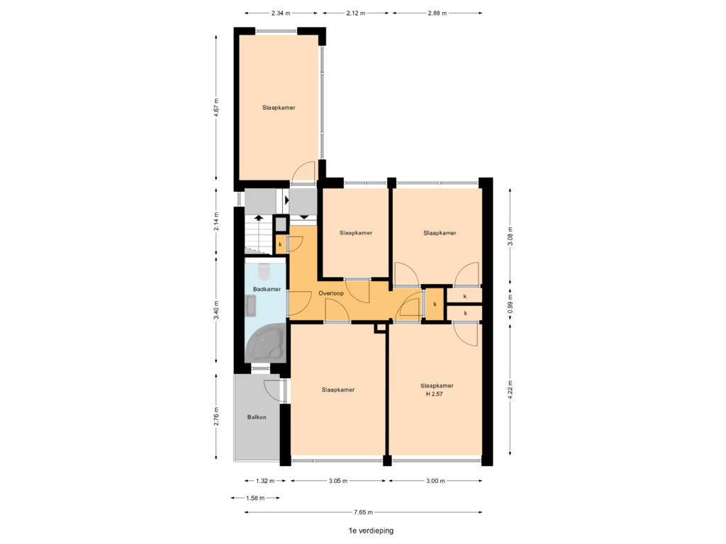 Bekijk plattegrond van 1e verdieping van J.S. Bachlaan 8