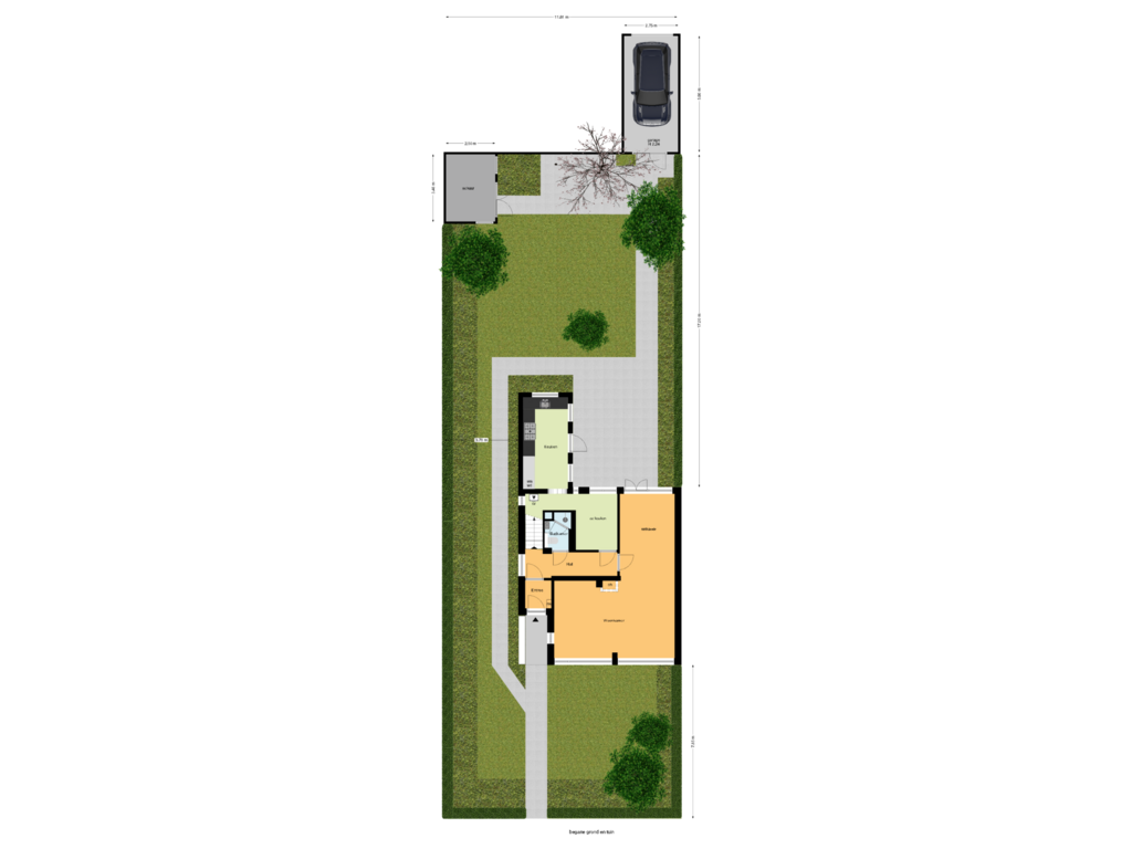 Bekijk plattegrond van begane grond en tuin van J.S. Bachlaan 8