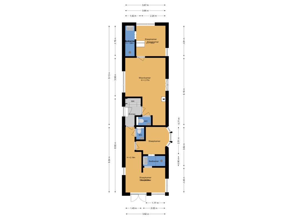 View floorplan of Appartement of Nieuwe Prinsengracht 1-F