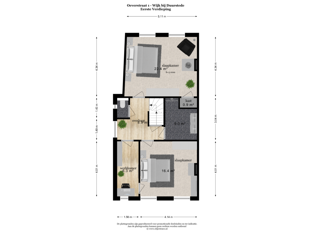 Bekijk plattegrond van Eerste Verdieping van Oeverstraat 1