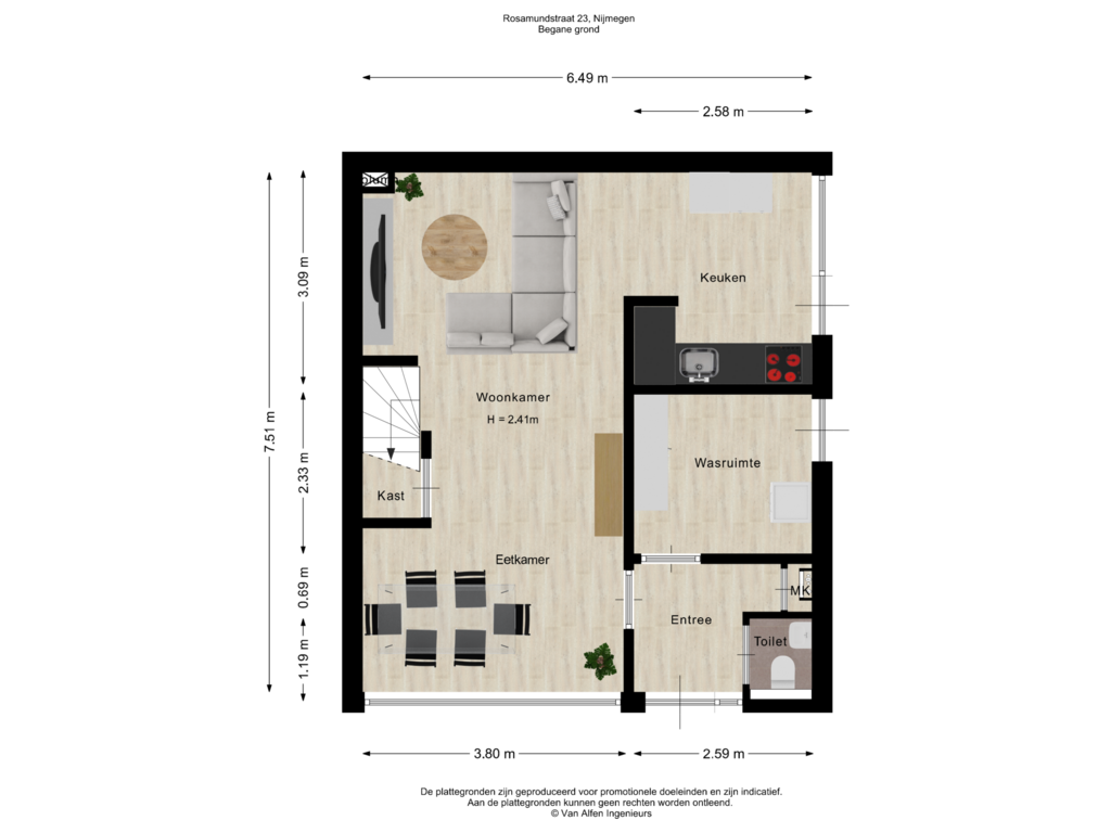 Bekijk plattegrond van Begane grond van Rosamundstraat 23