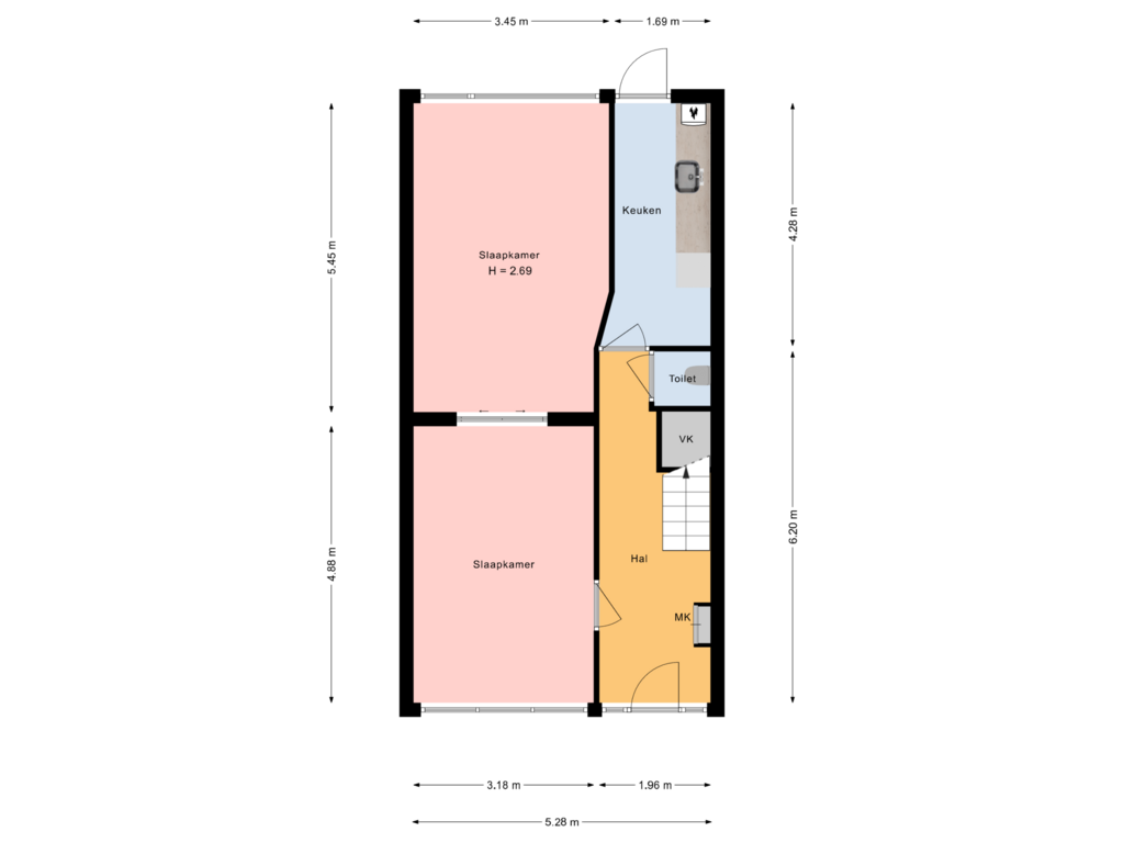 View floorplan of begane grond of Sweelinckstraat 126