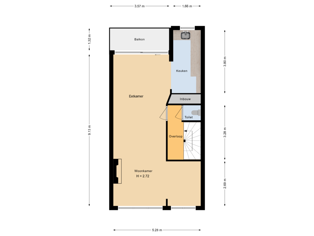 View floorplan of eerste etage of Sweelinckstraat 126