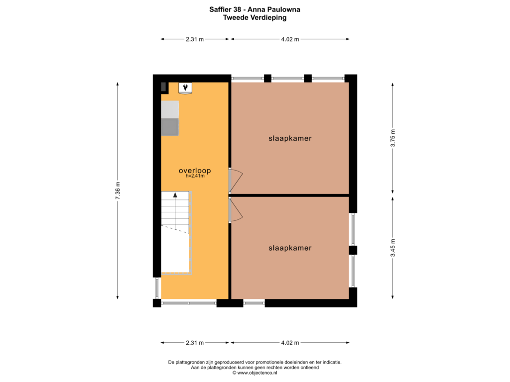 View floorplan of TWEEDE VERDIEPING of Saffier 38