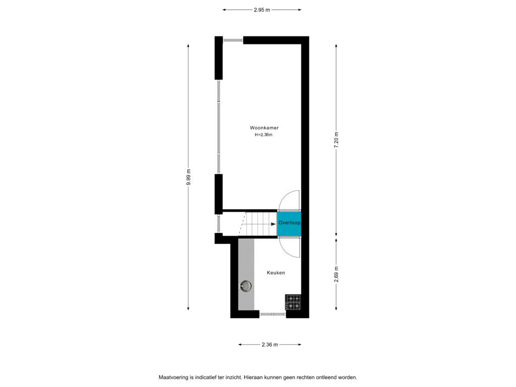 View floorplan of 1e verdieping  Achterhuis of Nachtegaallaan 36