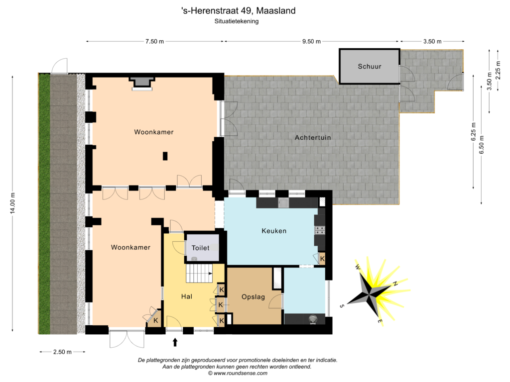 Bekijk plattegrond van Situatietekening van 's-Herenstraat 49