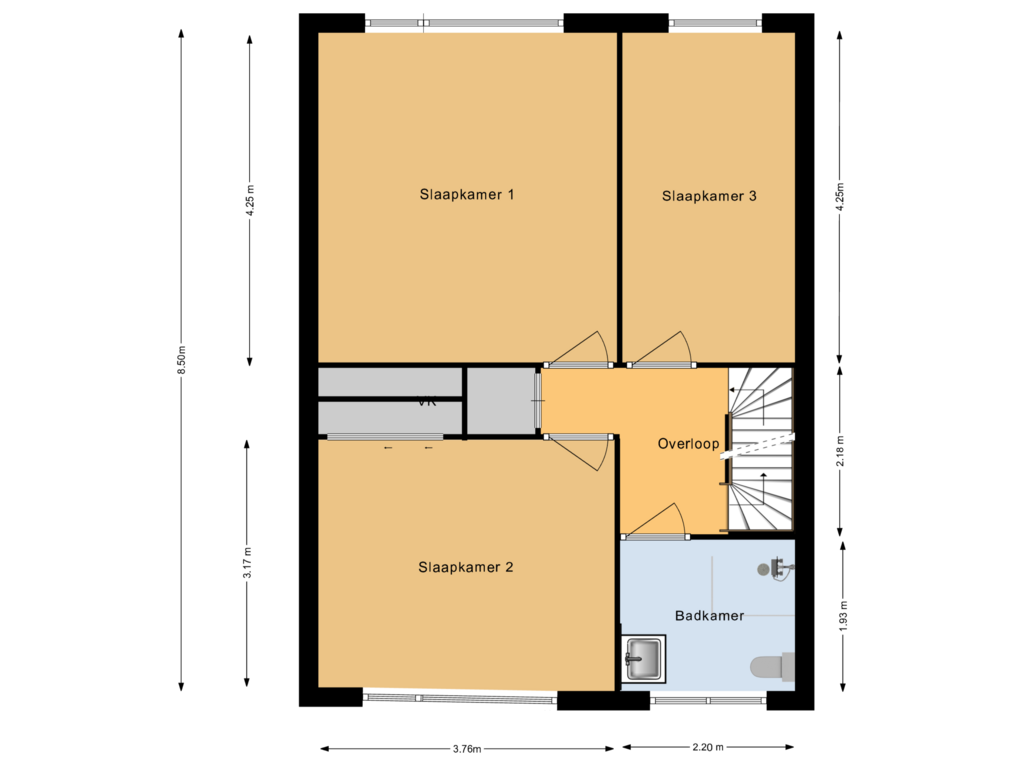 View floorplan of Eerste verdieping of Ireneplein 21