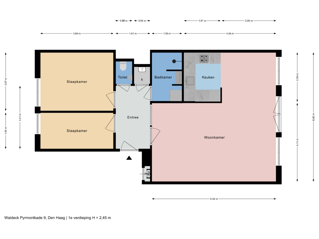 View floorplan of 1e verdieping of Waldeck Pyrmontkade 9