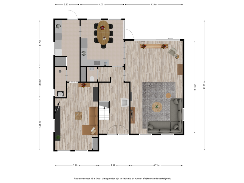 Bekijk plattegrond van Rusheuvelstraat 36 te Oss - begane grond van Rusheuvelstraat 36