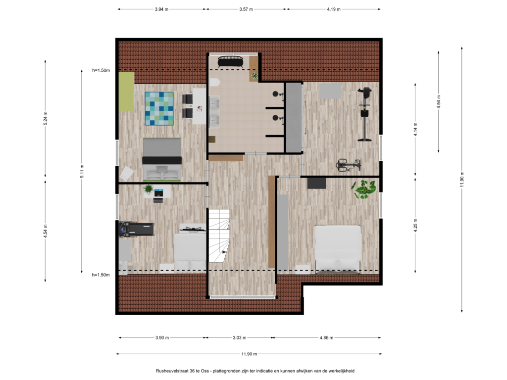 Bekijk plattegrond van Rusheuvelstraat 36 te Oss - eerste verdieping van Rusheuvelstraat 36