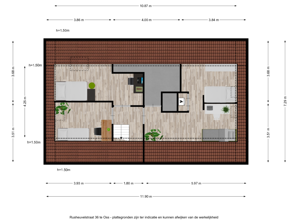 Bekijk plattegrond van Rusheuvelstraat 36 te Oss - tweede verdieping van Rusheuvelstraat 36