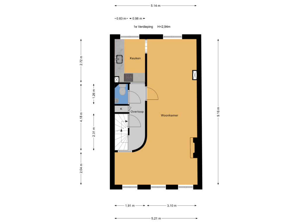 Bekijk plattegrond van 1e Verdieping van Curaçaostraat 6