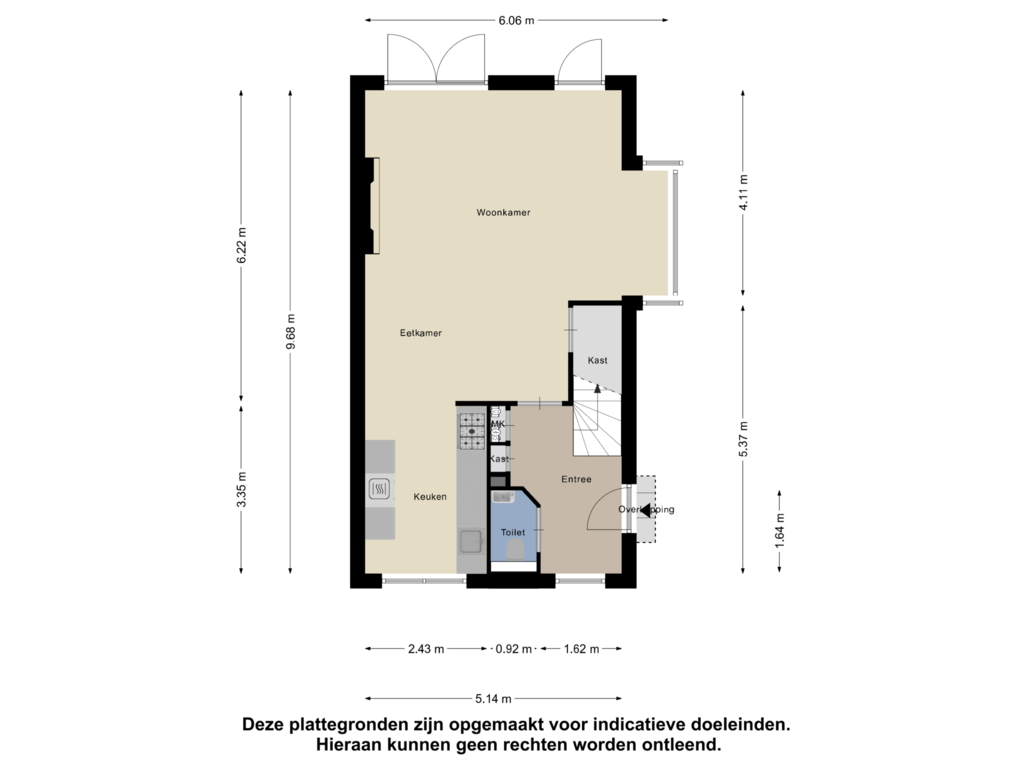 Bekijk plattegrond van Begane Grond van de Ruyterstraat 2-A