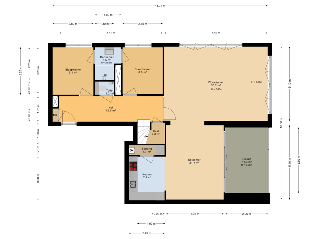 View floorplan of 1e verdieping of De Malus 217