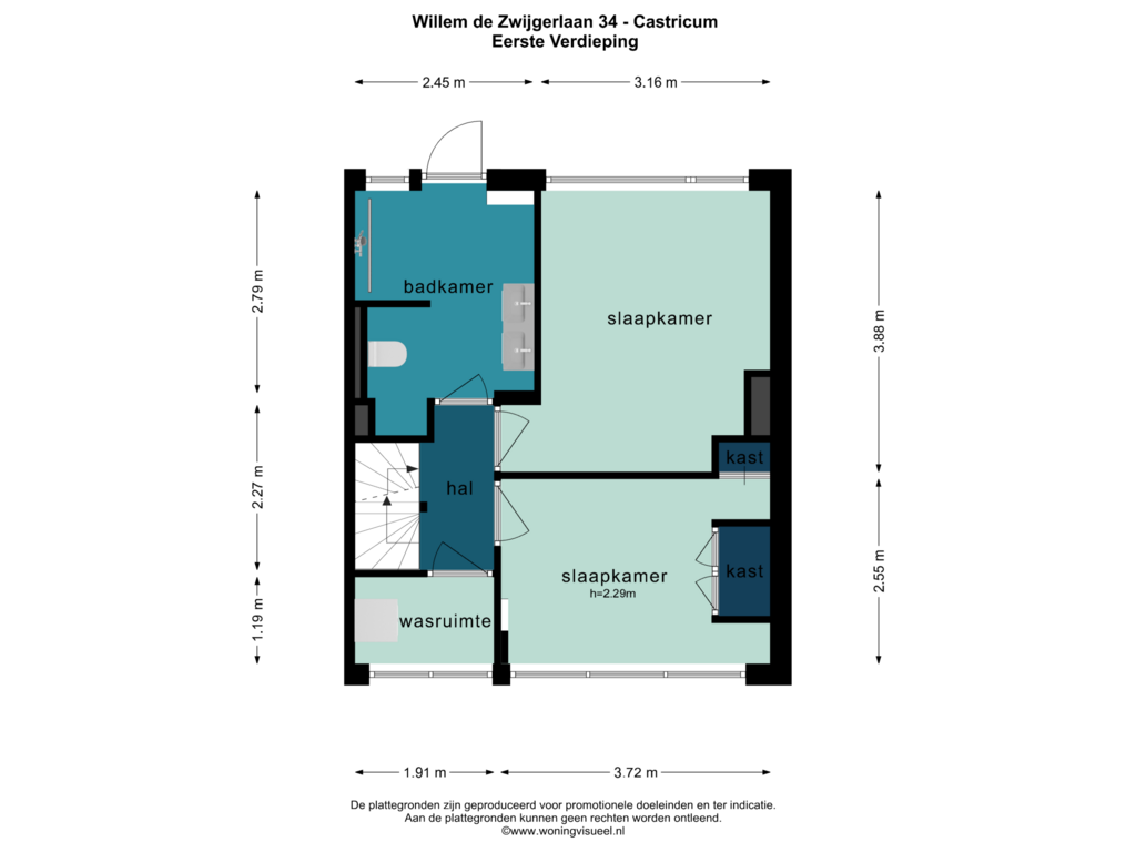 Bekijk plattegrond van EERSTE VERDIEPING van Willem de Zwijgerlaan 34