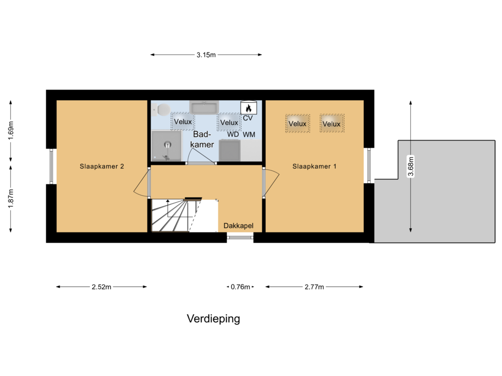 View floorplan of Verdieping of Hooikade 20