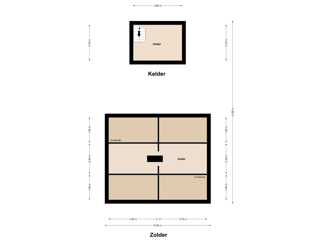 Bekijk plattegrond van Kelder + Zolder van De Cuyperstraat 4