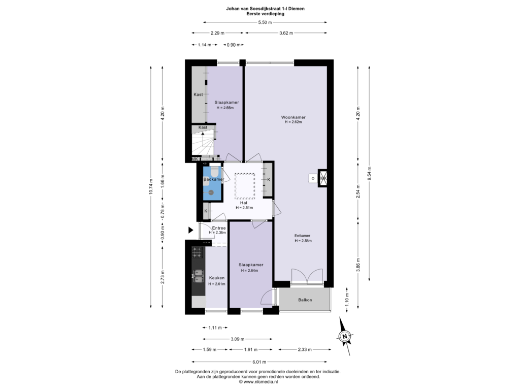 View floorplan of Eerste verdieping of Johan van Soesdijkstraat 1-I