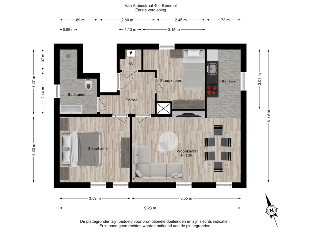 View floorplan of Eerste verdieping of van Ambestraat 4-B