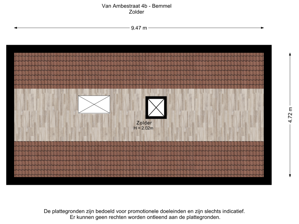 View floorplan of Zolder of van Ambestraat 4-B