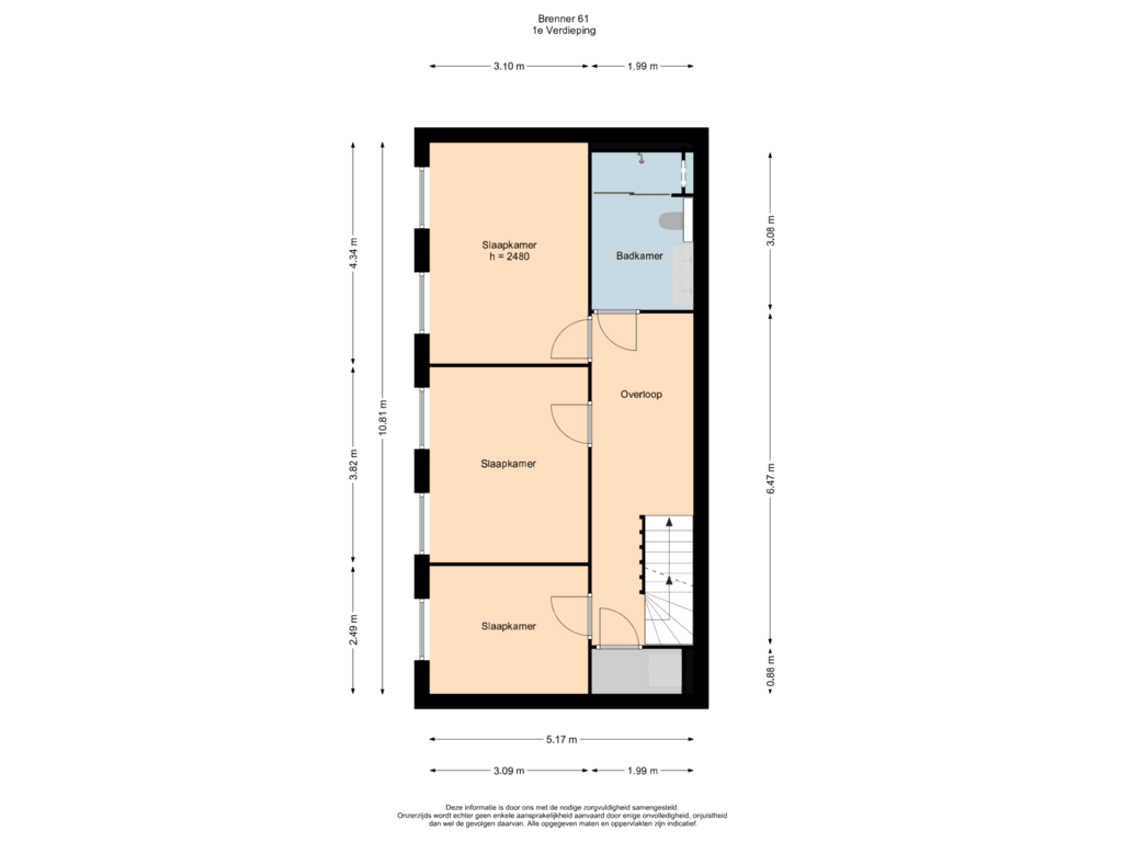 Bekijk plattegrond van 1e Verdieping van Brenner 61