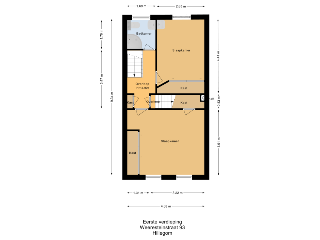 View floorplan of Eerste verdieping of Weeresteinstraat 93