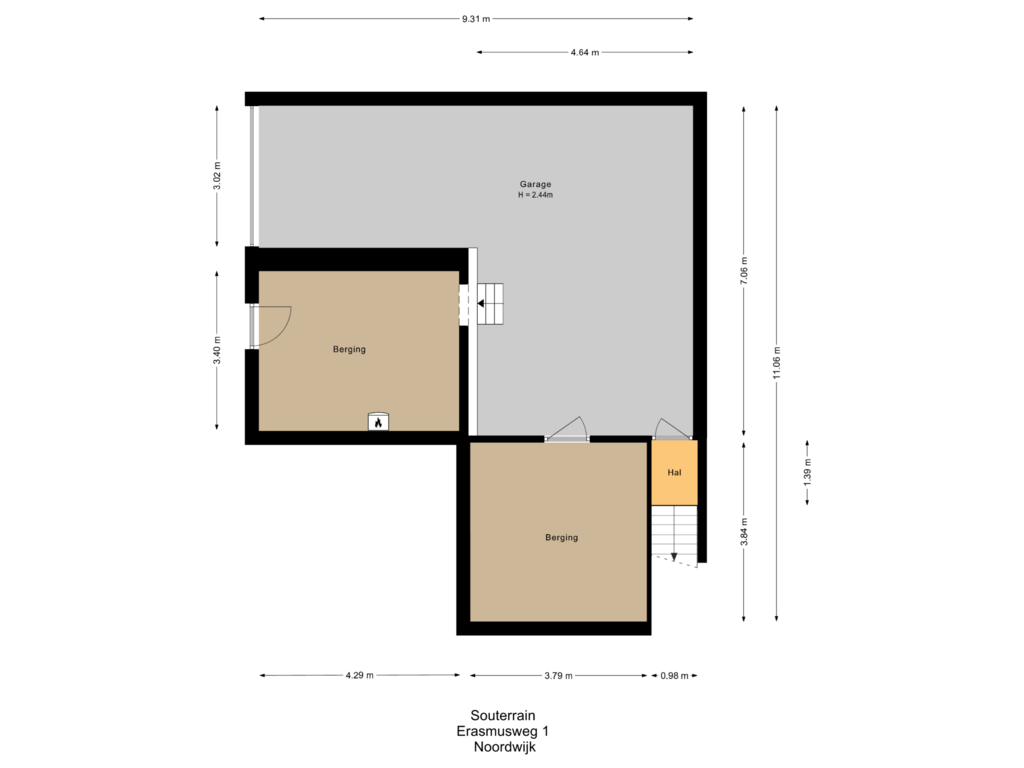 Bekijk plattegrond van Souterrain van Erasmusweg 1