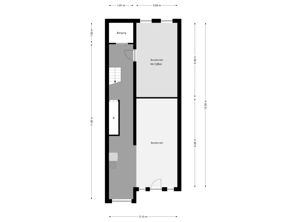 Bekijk plattegrond van Souterrain van Van den Hoonaardstraat 8