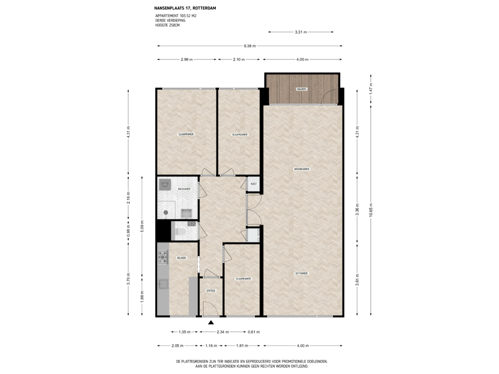 View floorplan of 3e verdieping of Nansenplaats 17