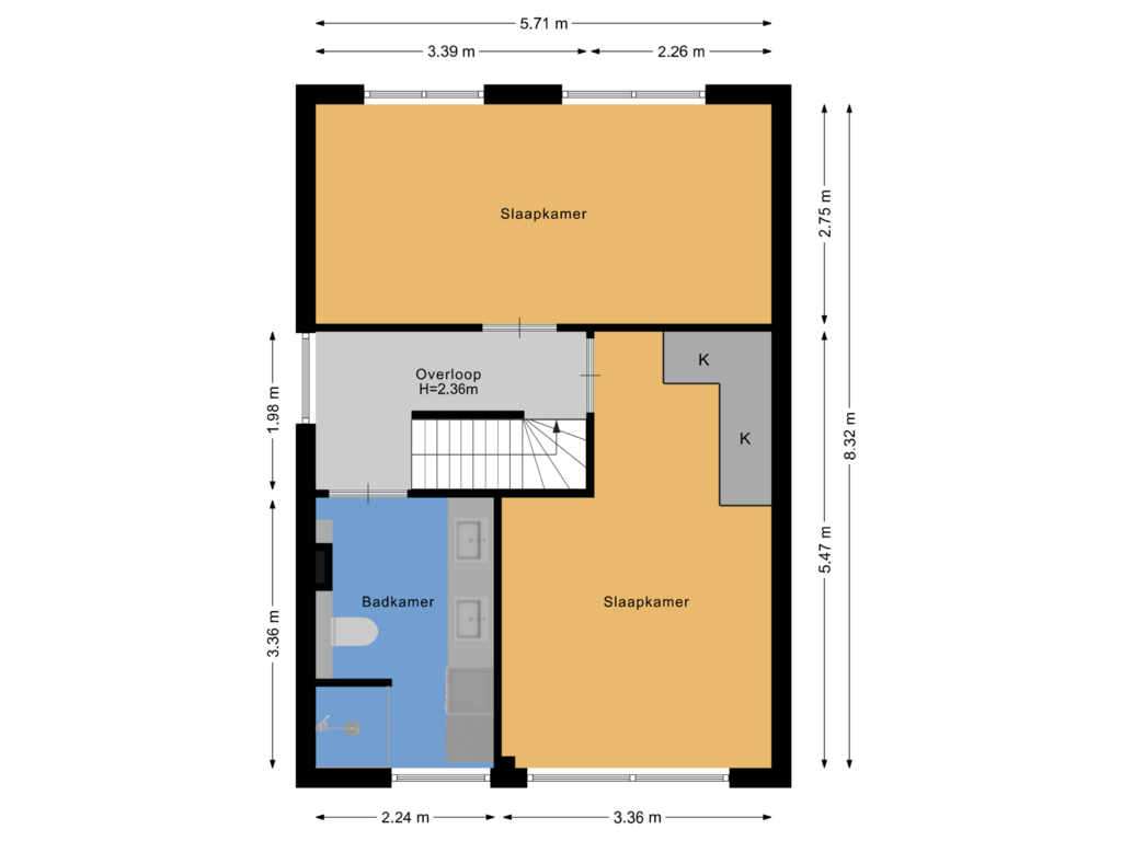 View floorplan of Eerste verdieping of Hoofdweg 46