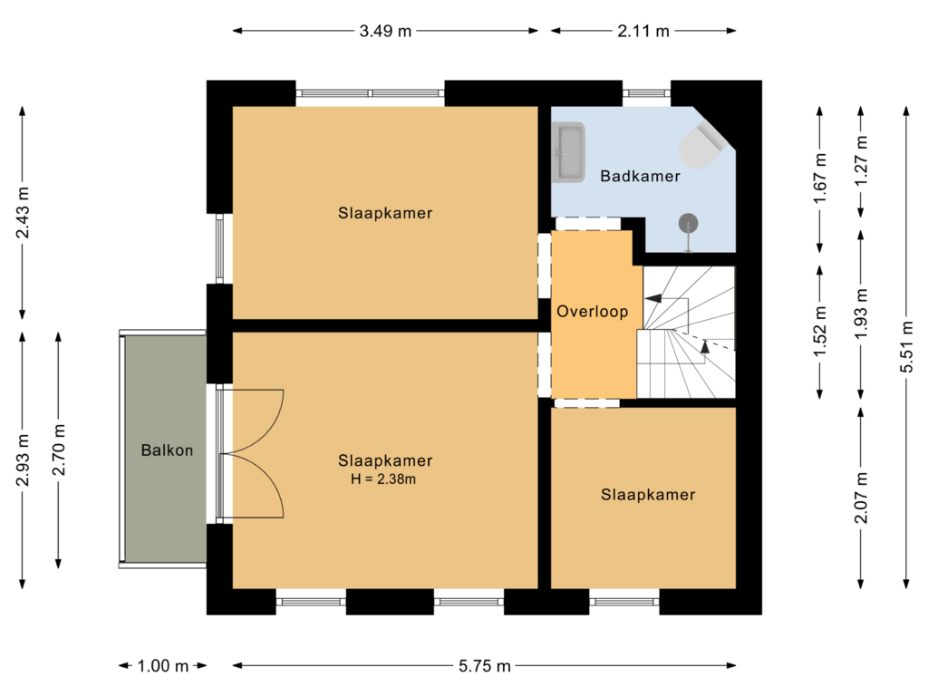 View floorplan of Eerste verdieping of Ordellaan 5