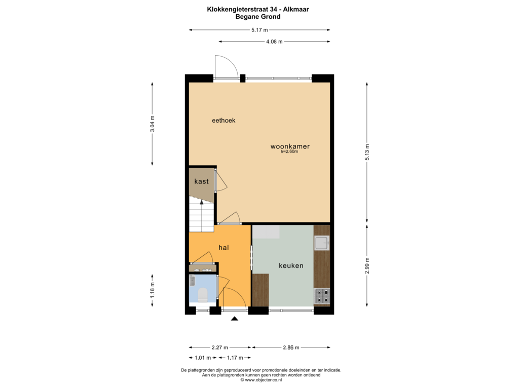 View floorplan of BEGANE GROND of Klokkengieterstraat 34