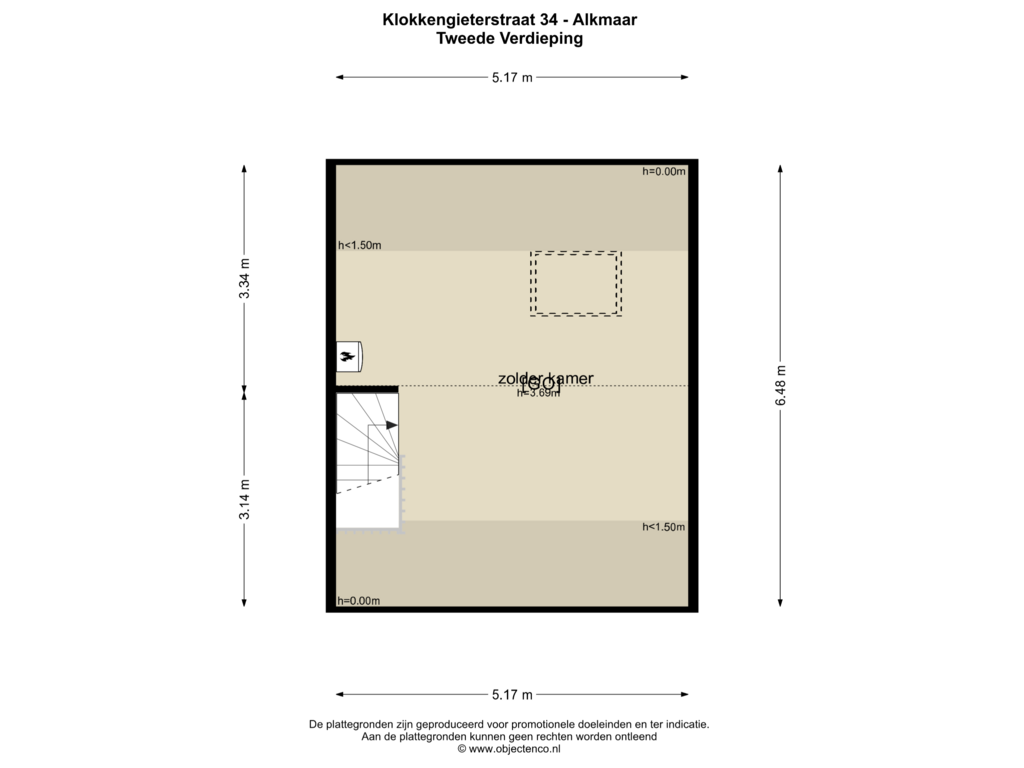 View floorplan of TWEEDE VERDIEPING of Klokkengieterstraat 34