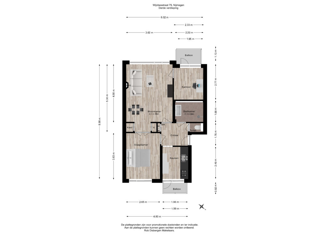 Bekijk plattegrond van Derde verdieping van Wijnbesstraat 79