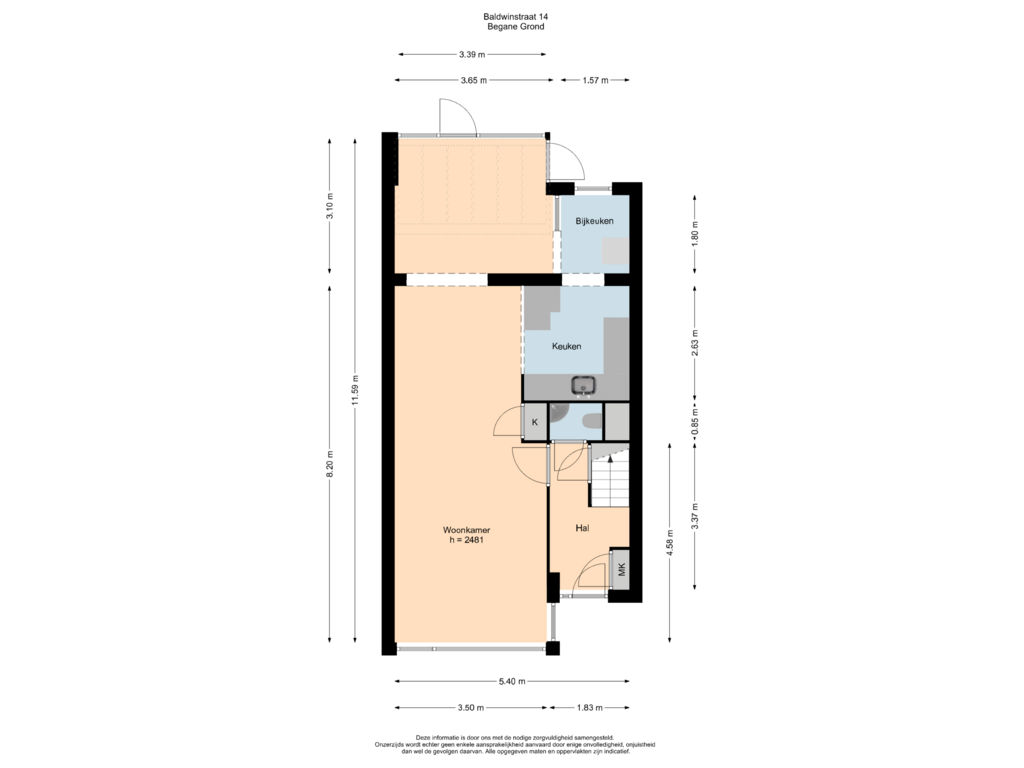 Bekijk plattegrond van Begane Grond van Baldwinstraat 14